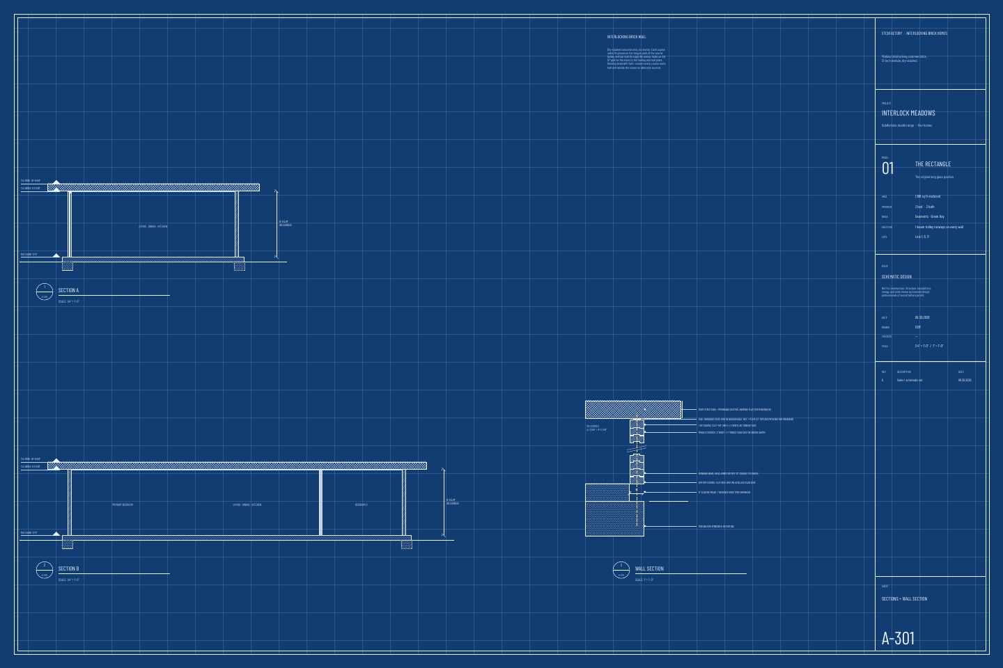 The Rectangle, sections and wall section drawing
