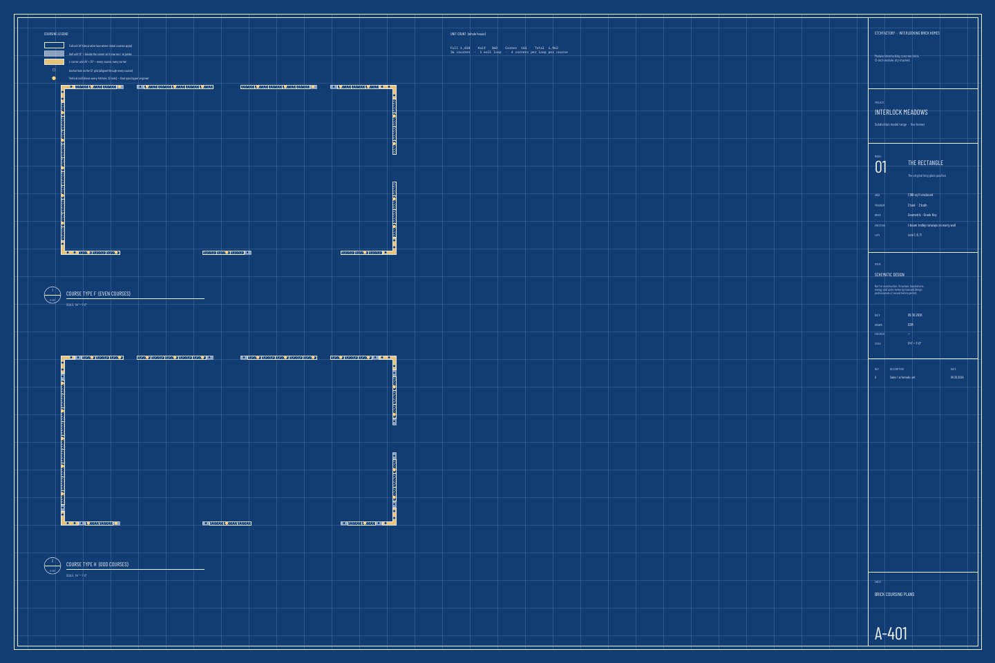 The Rectangle, brick coursing plans drawing