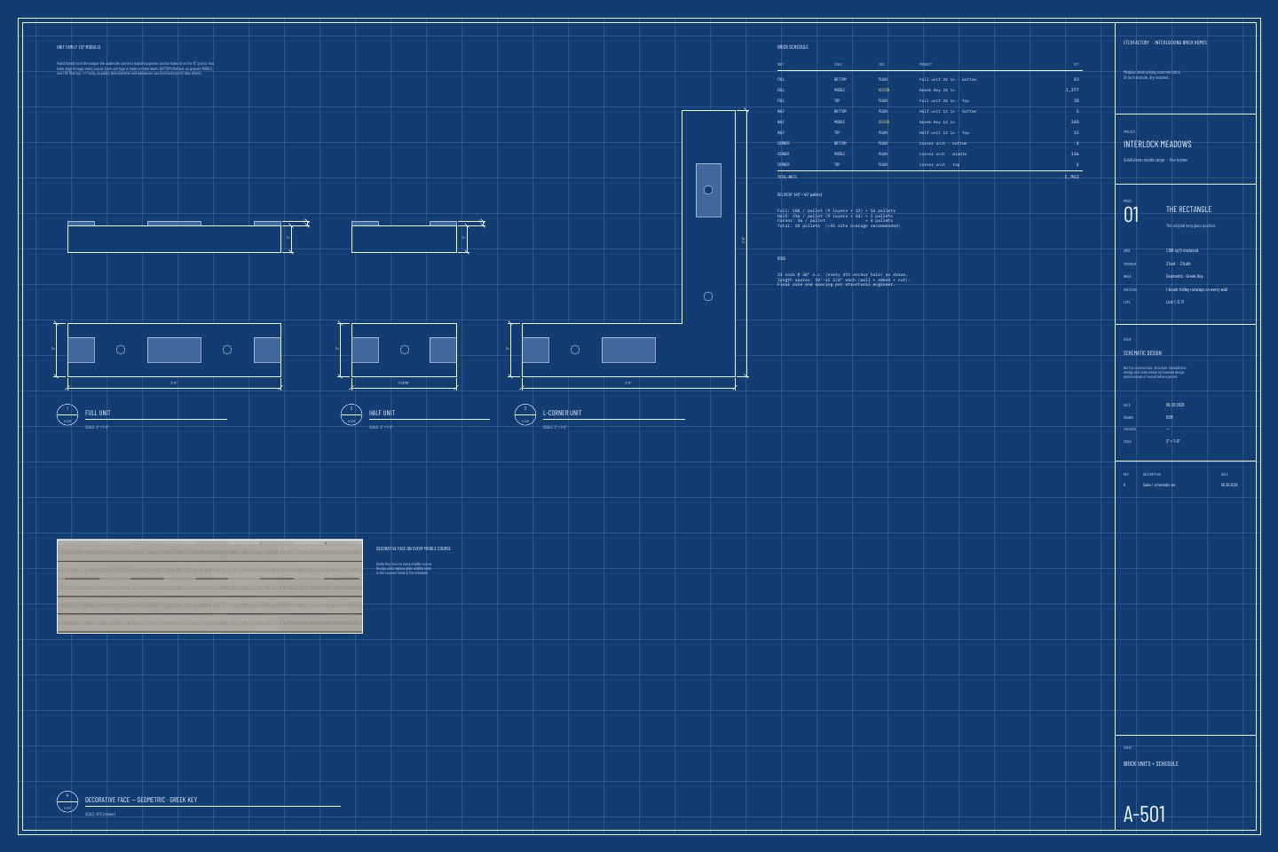 The Rectangle, brick unit details and schedule drawing
