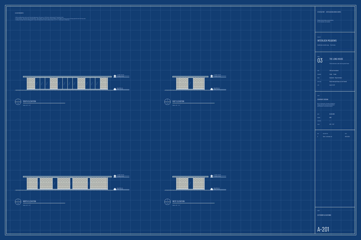 The Long House, elevations drawing