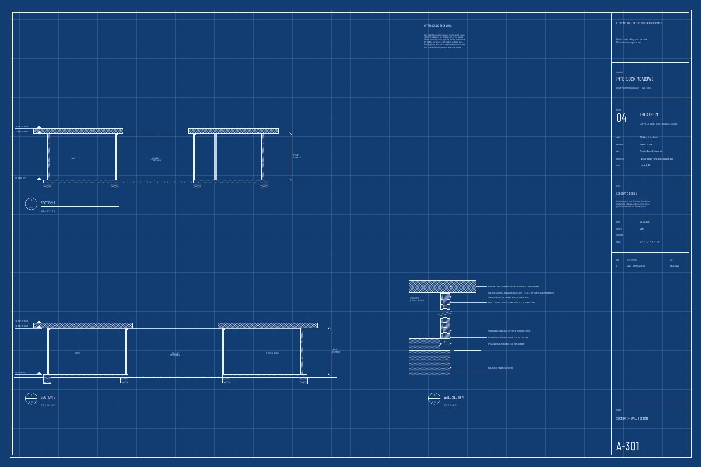 The Atrium, sections and wall section drawing