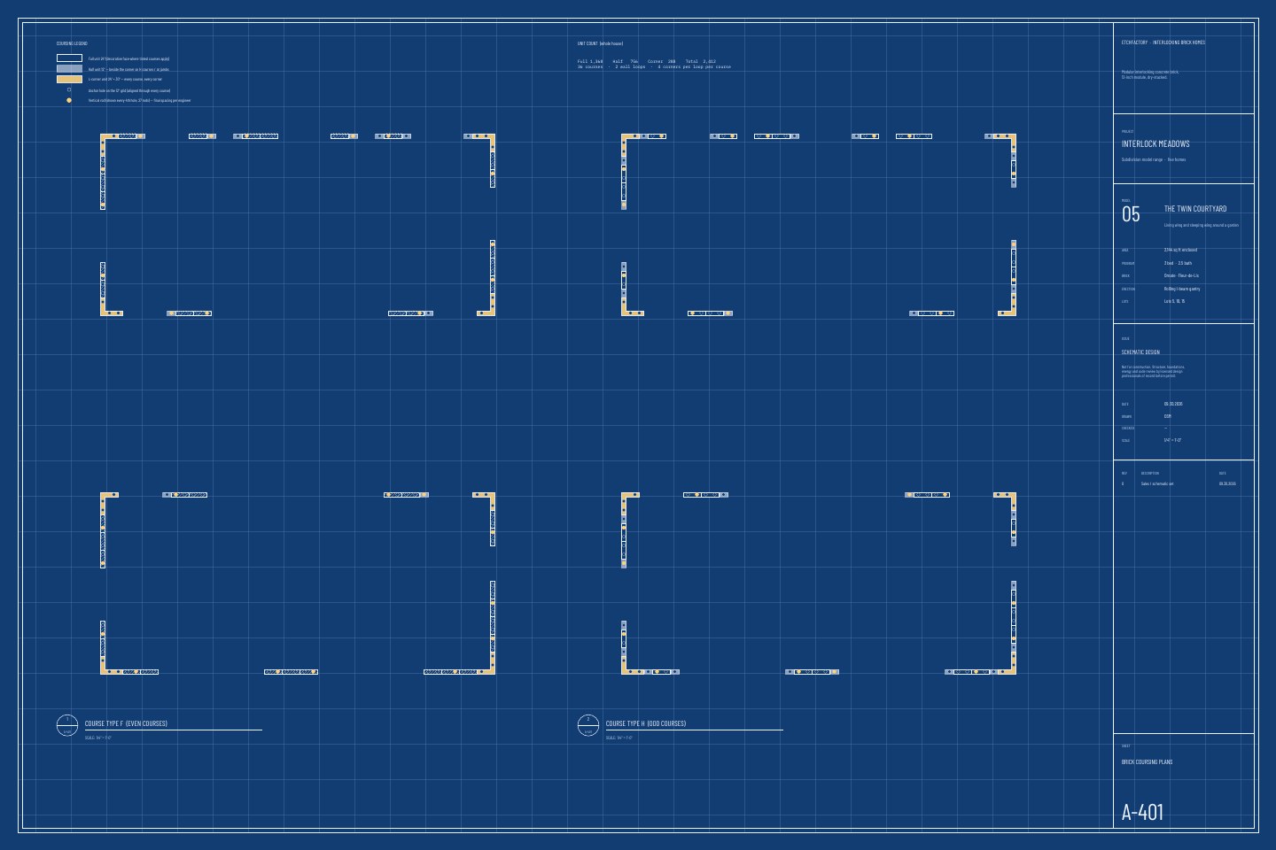 The Twin Courtyard, brick coursing plans drawing