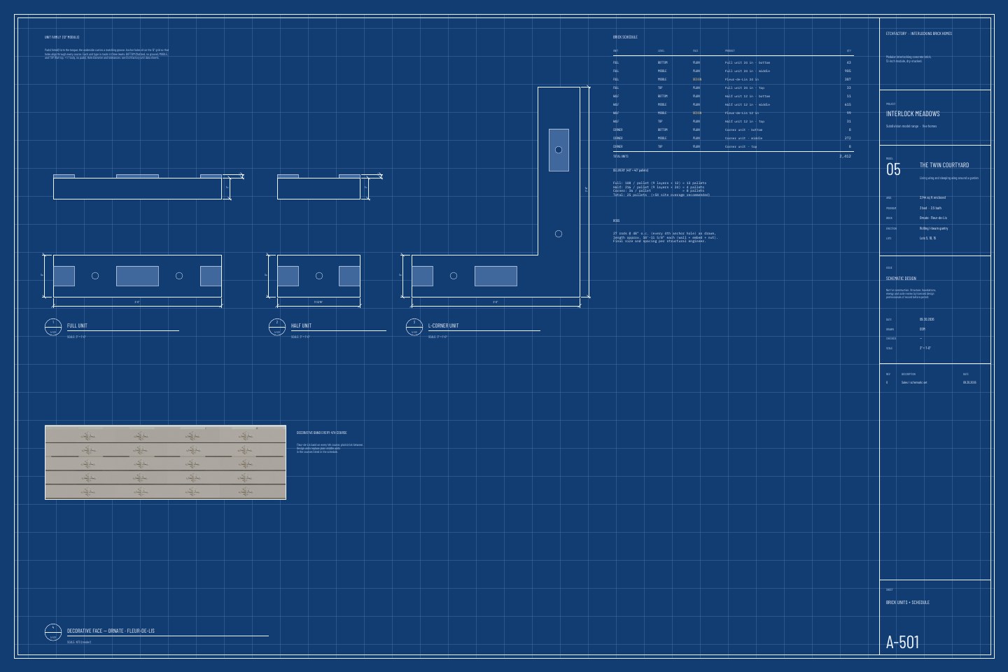 The Twin Courtyard, brick unit details and schedule drawing