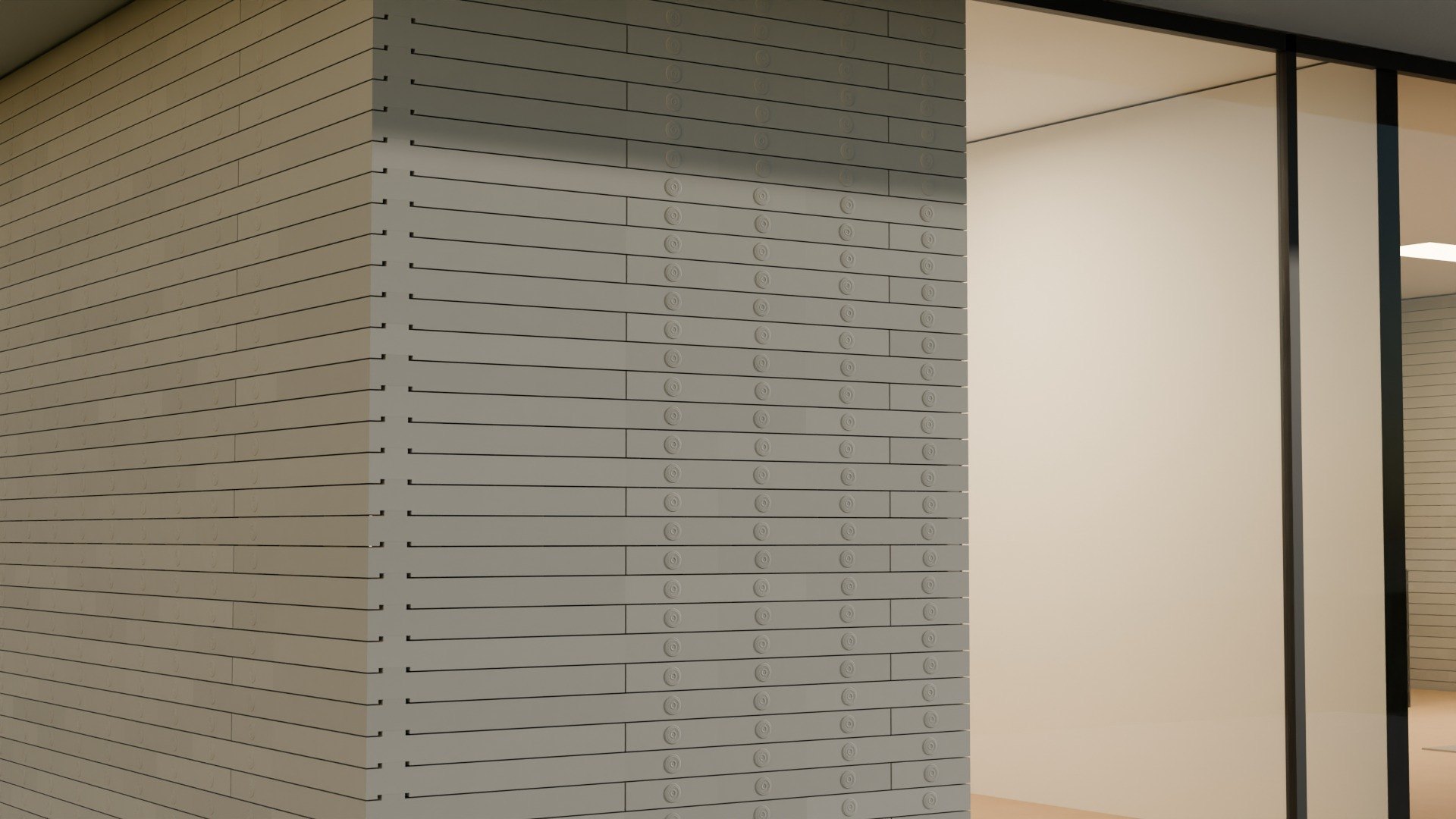 The Compact, decorative brick corner in raking light